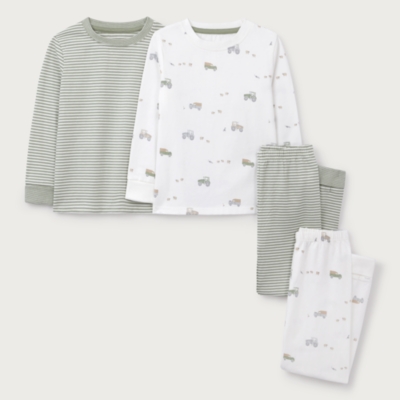 Organic Cotton Blend Slim Fit Farm and Stripe Pyjamas — Set of 2 (2-12yrs)