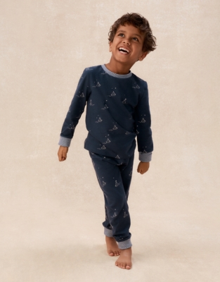 Organic Cotton Blend Slim Fit Glow In The Dark Boat Print Pyjamas (2–12yrs)
