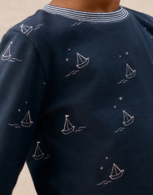 Organic Cotton Blend Slim Fit Glow In The Dark Boat Print Pyjamas (2–12yrs)