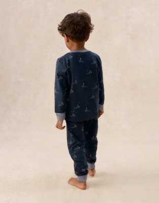 Organic Cotton Blend Slim Fit Glow In The Dark Boat Print Pyjamas (2–12yrs)