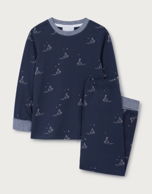 Organic Cotton Blend Slim Fit Glow In The Dark Boat Print Pyjamas (2–12yrs)