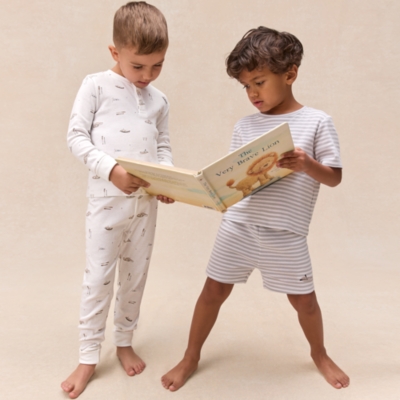 Organic Cotton Blend Slim Fit Lakehouse & Stripe Pyjamas — Set of 2 (2–12yrs)