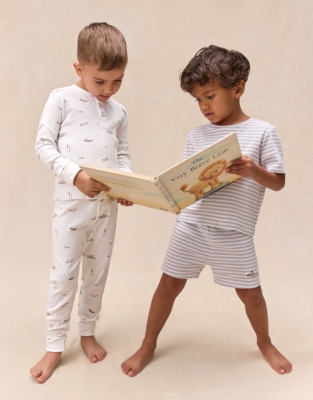 Organic Cotton Blend Slim Fit Lakehouse & Stripe Pyjamas — Set of 2 (2–12yrs)