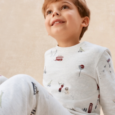 Organic Cotton Blend Slim Fit London The Zoo Print Pyjamas (2–12yrs)