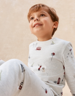 Organic Cotton Blend Slim Fit London The Zoo Print Pyjamas (2–12yrs)