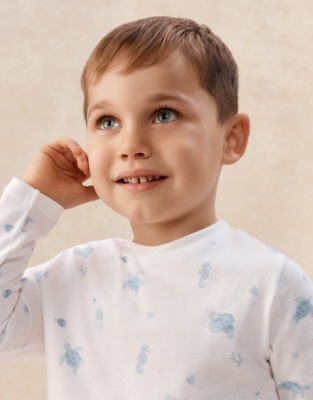 Organic Cotton Blend Slim Fit Turtle Print Pyjamas (2–12yrs)