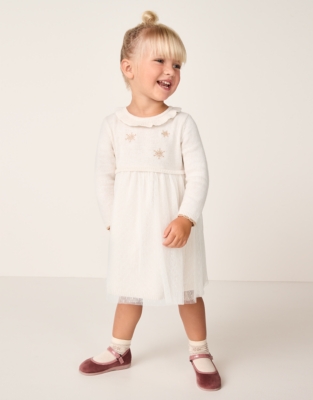 Organic Cotton Blend Snowflake Knit & Tulle Dress (0–4yrs)