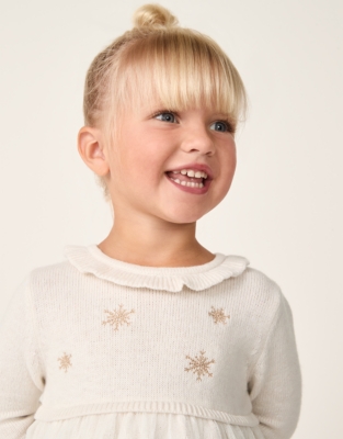 Organic Cotton Blend Snowflake Knit & Tulle Dress (0–4yrs)