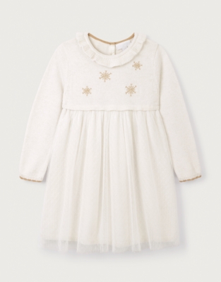 Organic Cotton Blend Snowflake Knit & Tulle Dress (0–4yrs)