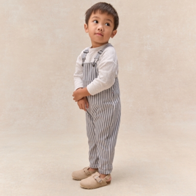 Organic Cotton Blend Stripe Dungarees & Top Set (0–4yrs)