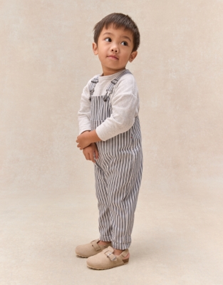 Organic Cotton Blend Stripe Dungarees & Top Set (0–4yrs)