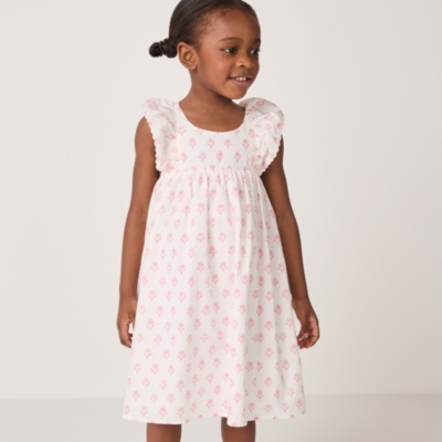 Organic Cotton Block Print Frill Shoulders Dress (18mths–6yrs)