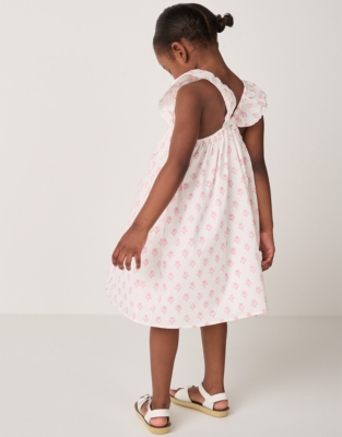 Organic Cotton Block Print Frill Shoulders Dress (18mths–6yrs)