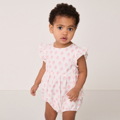 Organic Cotton Block-Print Ruffles Bubble (0–24mths)