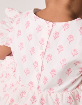 Organic Cotton Block Print Ruffles Bubble (0–24mths)