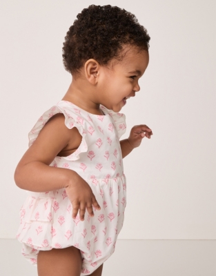 Organic Cotton Block Print Ruffles Bubble (0–24mths)