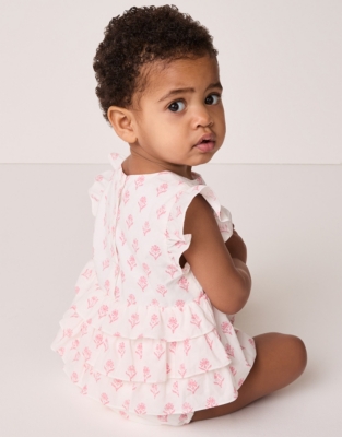 Organic Cotton Block Print Ruffles Bubble (0–24mths)