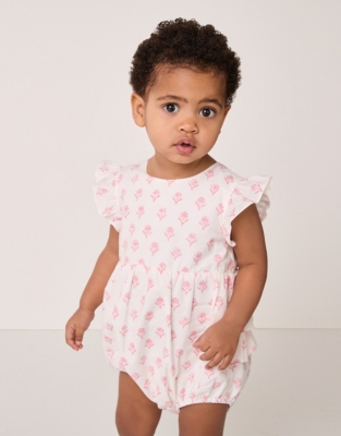 Organic Cotton Block-Print Ruffles Bubble (0–24mths)