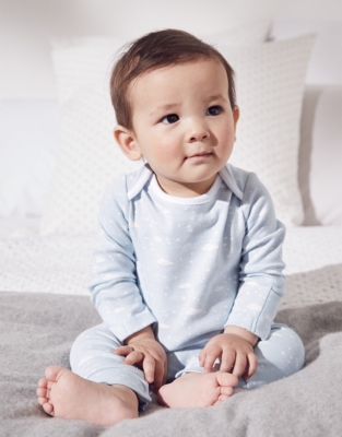 Organic-Cotton Blue Cloud-Print Sleepsuit