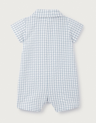 Organic Cotton Blue Gingham Embroidered Shortie (0–24mths)