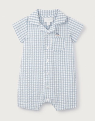 Organic Cotton Blue Gingham Embroidered Shortie (0–24mths)