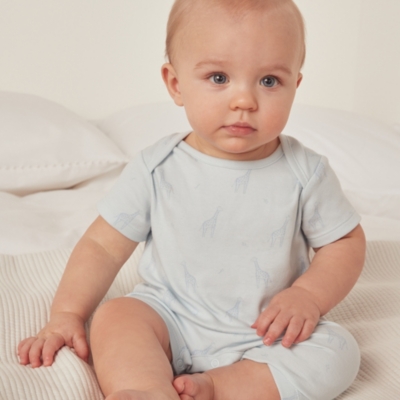 Organic Cotton Blue Giraffe Shortie (0–24mths)