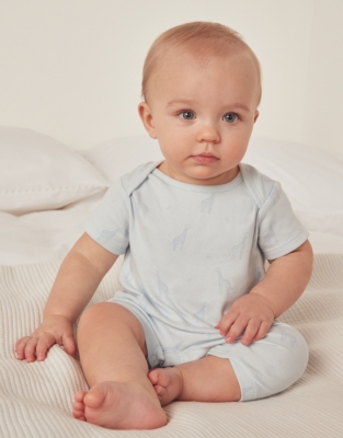 Organic Cotton Blue Giraffe Shortie (0–24mths)