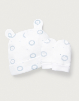 Organic Cotton Blue Lion Hat & Mittens Set (0–12mths)