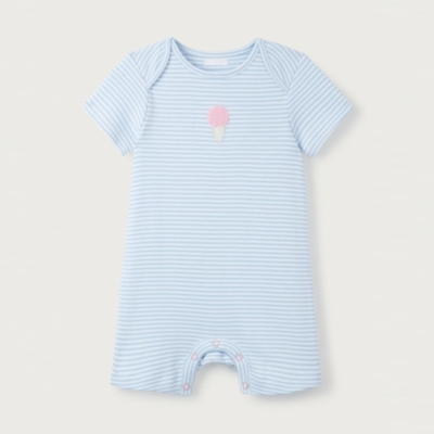 Organic Cotton Blue Stripe Ice Cream Appliqué Shortie (0–24mths)