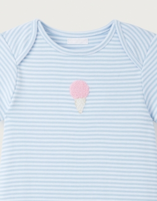 Organic Cotton Blue Stripe Ice Cream Appliqué Shortie (0–24mths)