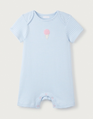 Organic Cotton Blue Stripe Ice Cream Appliqué Shortie (0–24mths)