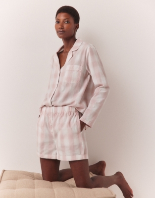 Organic Cotton Blurred Check Boxer Style Pajama Shorts, Pajamas