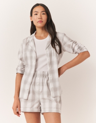Organic Cotton Blurred Check Pajama Long Shorts