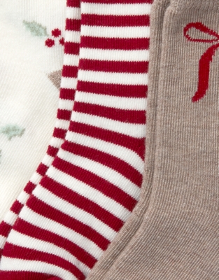 Organic Cotton Bow & Holly Socks - Set of 3 (0–4yrs)