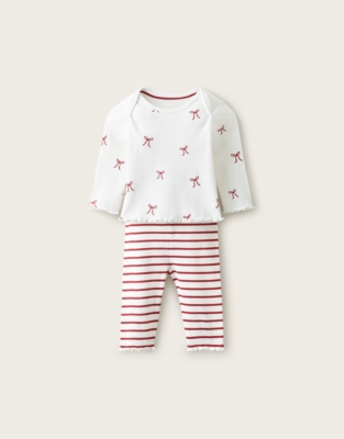 Organic Cotton Bow & Stripe Pyjamas (0-24mnths)