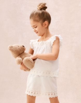 Organic Cotton Broderie Flutter Sleeve Shortie Pyjamas (2–12yrs)