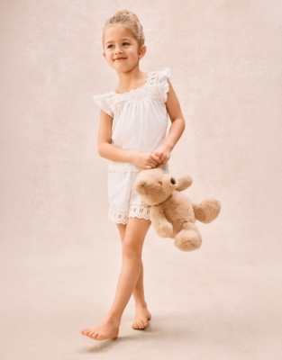 Organic Cotton Broderie Flutter Sleeve Shortie Pyjamas (2–12yrs)