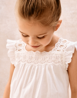 Organic Cotton Broderie Flutter Sleeve Shortie Pyjamas (2–12yrs)