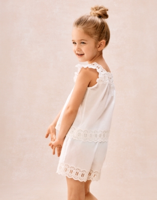 Organic Cotton Broderie Flutter Sleeve Shortie Pyjamas (2–12yrs)