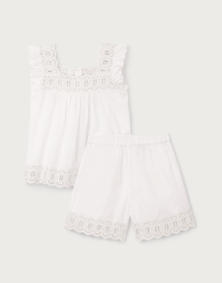 Organic Cotton Broderie Flutter Sleeve Shortie Pyjamas (2–12yrs)