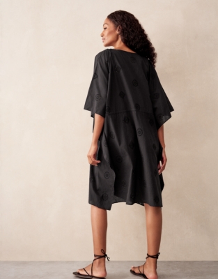 Organic Cotton Broderie Kaftan - Black