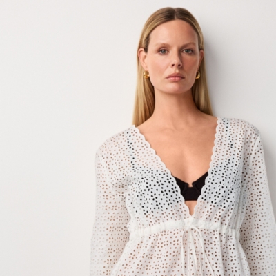 Organic Cotton Broderie Midi Beach Cover Up