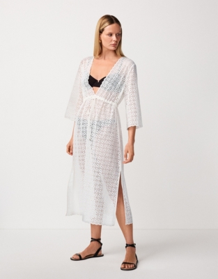 Organic Cotton Broderie Midi Beach Cover Up