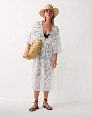 Organic Cotton Broderie Midi Beach Cover Up