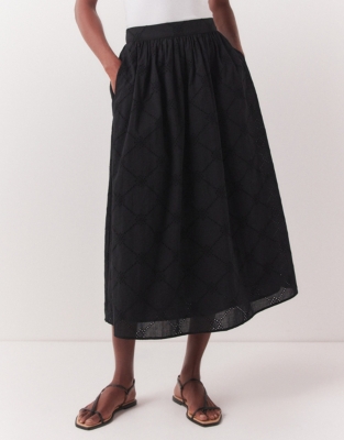 Organic Cotton Broderie Midi Skirt