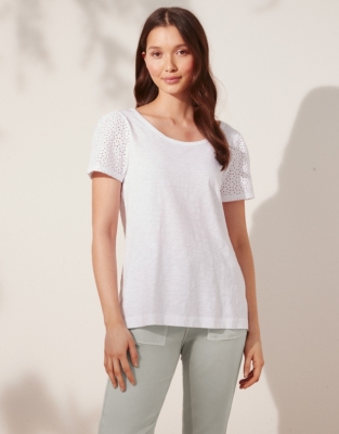 Organic Cotton Broderie Sleeve Top Clothing Sale The White Company Uk 