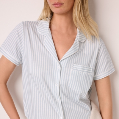 Organic Cotton Brushed Jersey Fine Stripe Shortie Pajama Set