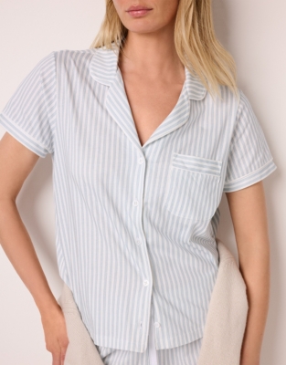 Organic Cotton Brushed Jersey Fine Stripe Shortie Pyjama Set