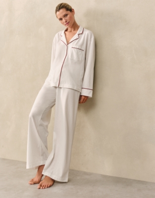 Organic Cotton Brushed Jersey Relaxed Piped Pyjama Set