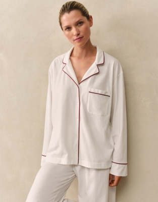 Organic Cotton Brushed Jersey Relaxed Piped Pyjama Set